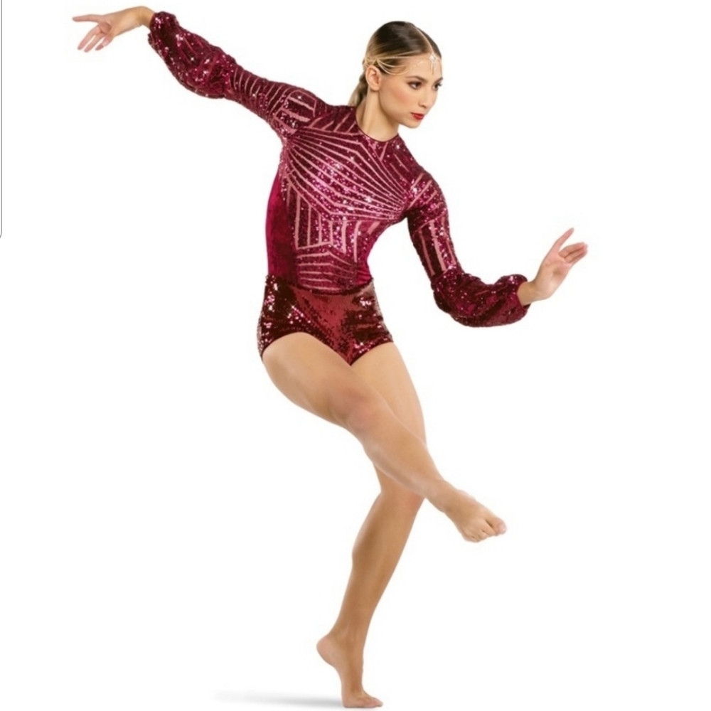Tenth House  Burgundy Sequin Dance Costume Romper Leotard